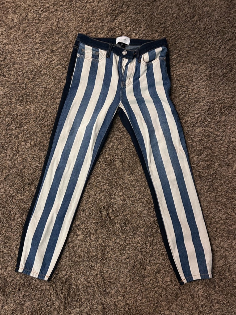 Current/Elliott Navy and White Striped Denim Jeans